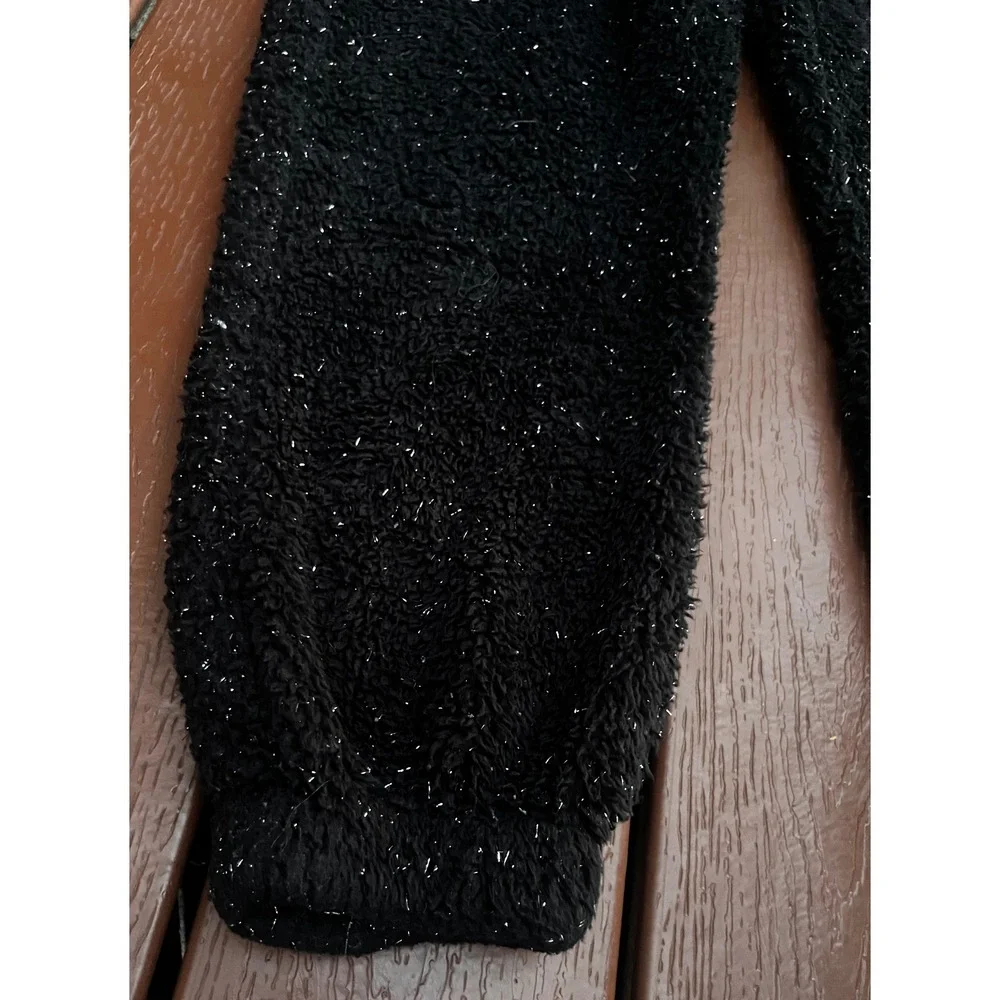 Justice Sport Girls Black Sparkle Sherpa Fleece Joggers‎ Sweatpants Size L 12/14